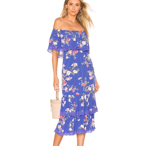 NWT Lovers + Friends Elouise Off Shoulder Floral Midi Dress - Picture 2 of 13